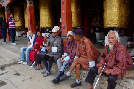 Healthy folks outside the temple