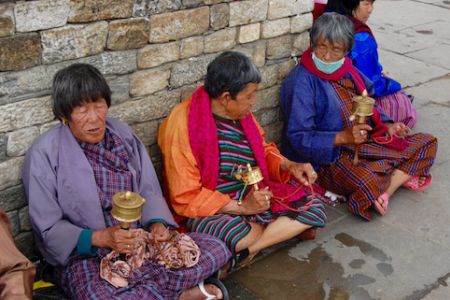 Devotees outside the temple